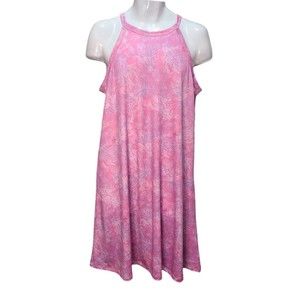 Guy Harvey Tank Dress Women's L Pink Halter Silky Stretch Tagless Athleisure